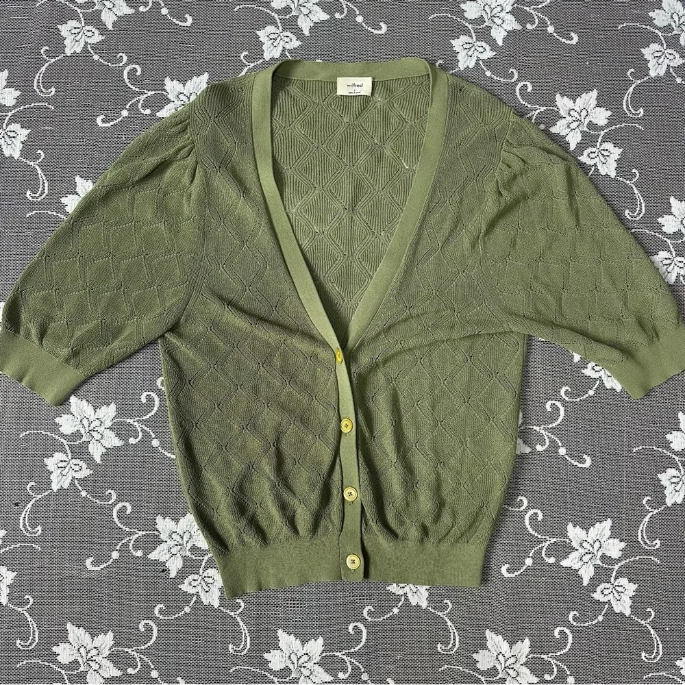 Aritzia Wilfred Dainty Cardigan Green Sz Small - Picture 4 of 11
